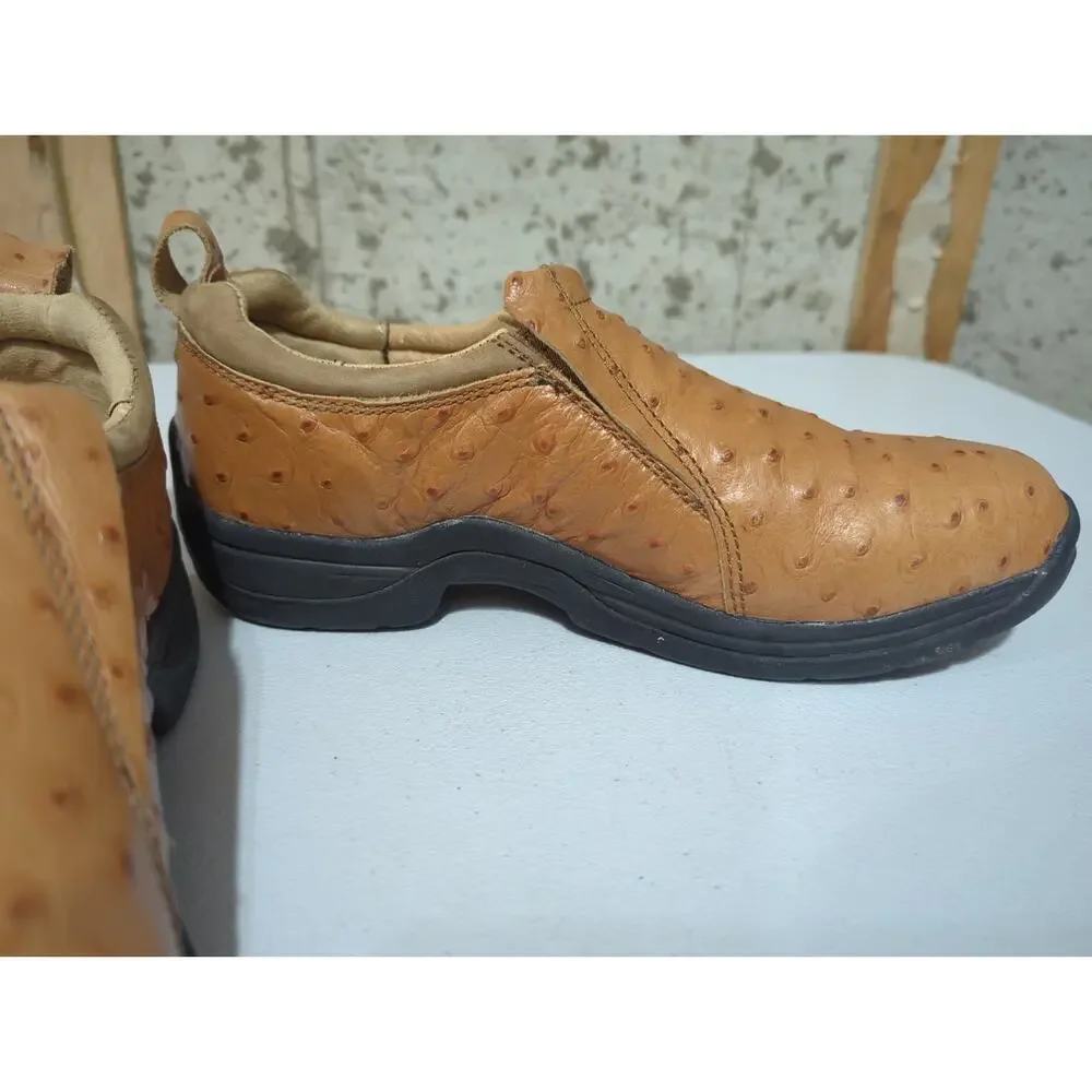 Justin 192 Mens Size 9 Brown Tan Ostrich Leather Loafer Low Top Comfort Shoes